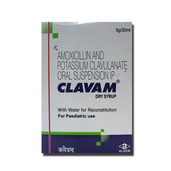 A box of generic Clavam Dry Syrup 30 ml