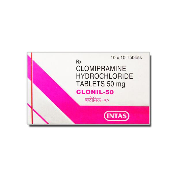 A box of generic Clomipramine 50mg tablets
