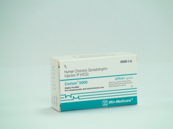 A box of Corion 5000 IU / ML Injection