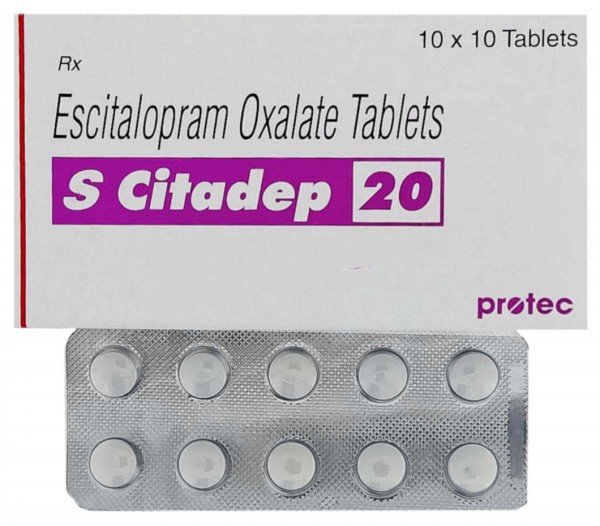 Box and blister strip of Escitalopram Oxalate 20mg tablets