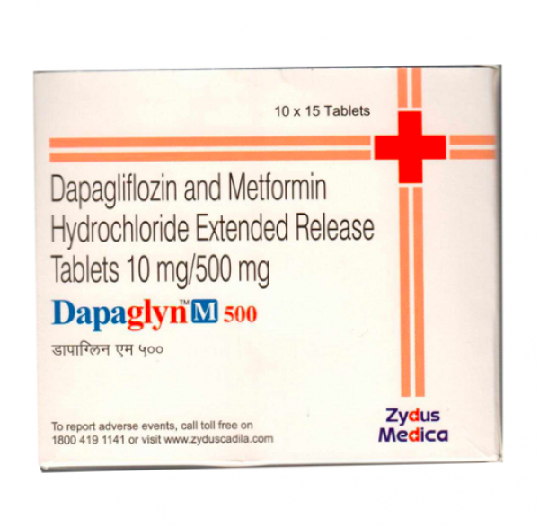 A box of Dapagliflozin 10mg + Metformin 500mg tablets. 
