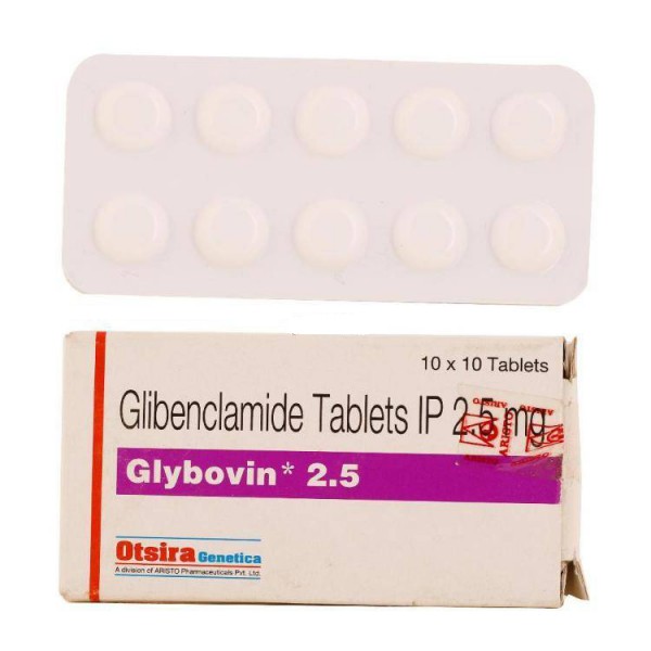 Blister and box of generic Glyburide ( Glibenclamide 2.5mg tablets )