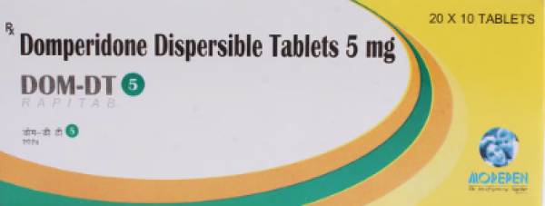 Box and blister strip of generic Domperidone 5mg Dispersible tablets