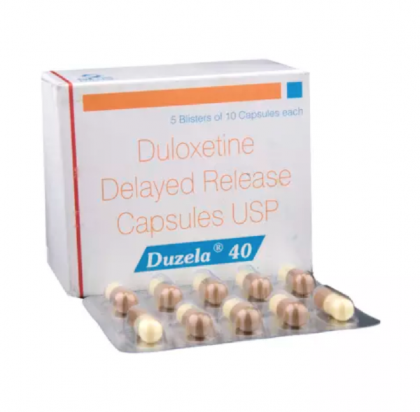 A box and a blister pack of generic Duloxetine Hcl 40mg capsule