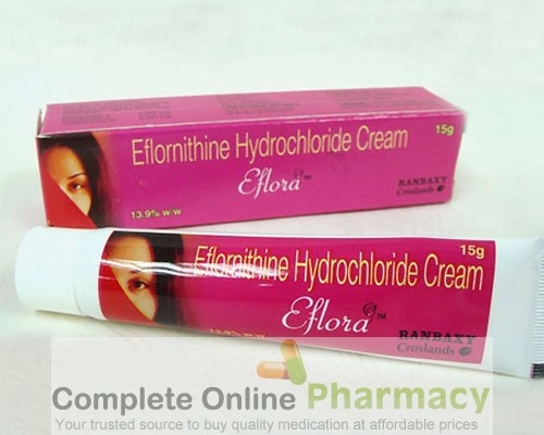 Box and a tube of eflornithine hydrochloride Cream