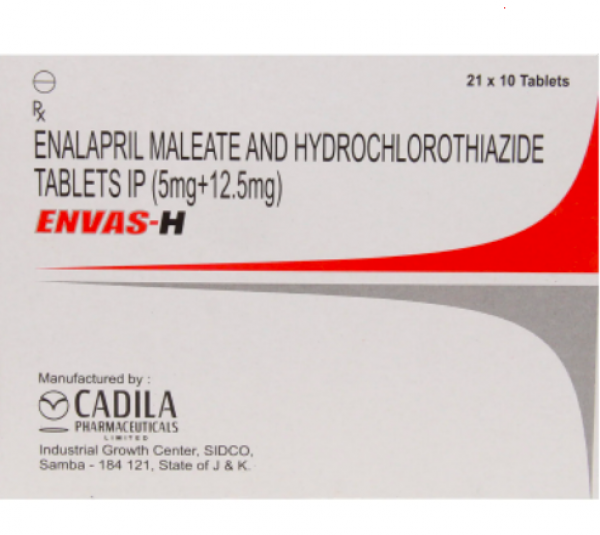A box of Enalapril 5mg and Hydrochlorothiazide 12.5mg tablets. 