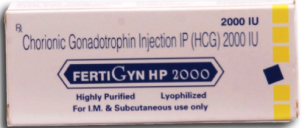 A box of generic Fertigyn 2000iu HCG