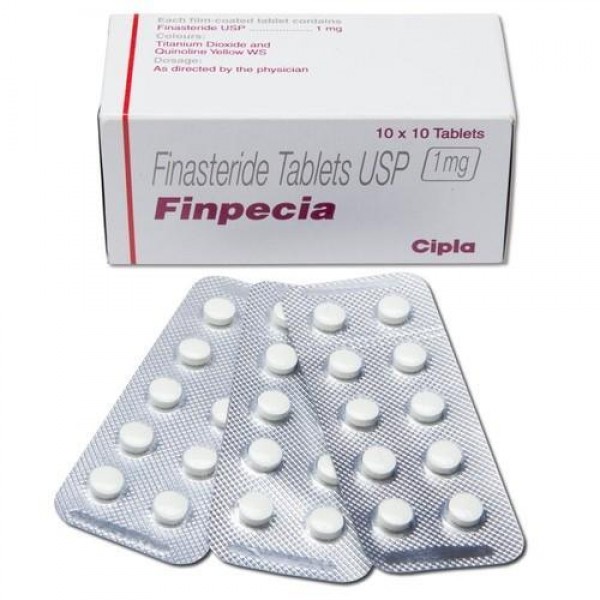 A box and three blisters of generic Finasteride 1mg tablets