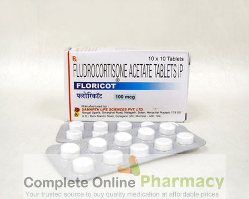 Box and blister strips of generic fludrocortisone 0.1mg Tablets