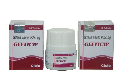 Two boxes and a bottle of generic Gefitinib 250mg Tablets