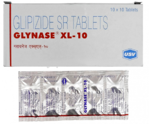 Box and blister strip of generic Glipizide XL 10mg tablet