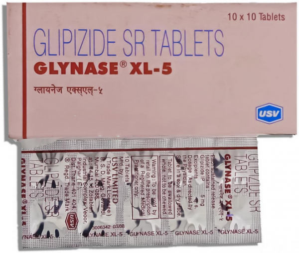 Box and blister strip of generic Glipizide XL 5mg tablet
