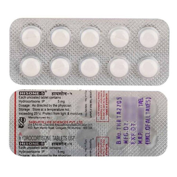Blister strips of generic Hydrocortisone 5mg Tablets