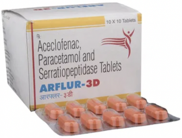 Aceclofenac 100mg + Paracetamol 500mg + Serratiopeptidase 15mg Tablet