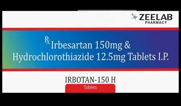 Box of generic Irbesartan 150mg and Hydrochlorothiazide 12.5mg Tablet