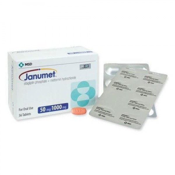 Box and blister strip of generic sitagliptin phosphate 50 mg, metformin hydrochloride 1000 mg