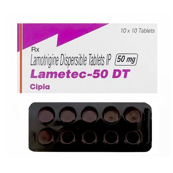 Box and blister strip of generic Lamotrigine 50mg tablets