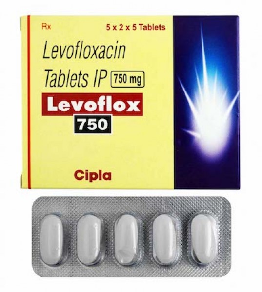 Box and blister strip of generic levofloxacin 750mg tablet