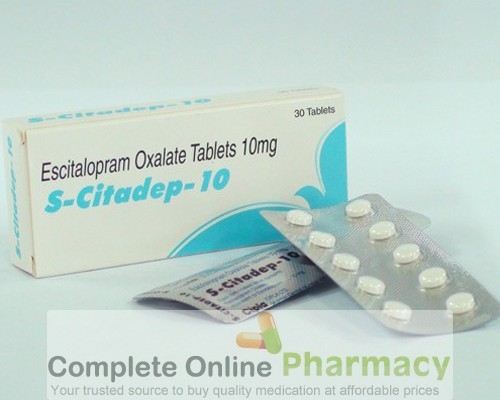 Two blister packs and a box of generic Escitalopram Oxalate 10mg tablets
