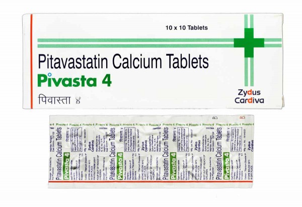 A box and a strip of Pitavastatin 4 Tablet