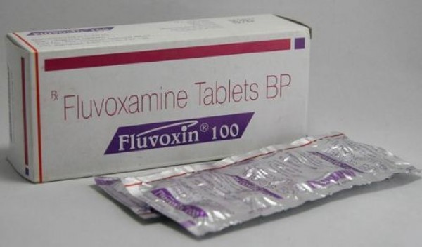 A box and a strip of Fluvoxamine 100 mg Tablet