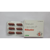 A strip and pack of Rifabutin 150mg Capsules