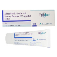 A pack and a tube of Adapalene (0.1%) + Benzoyl Peroxide (2.5%) Gel