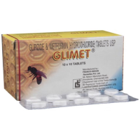 A box and a strip of Glipizide + Metformin Tablet