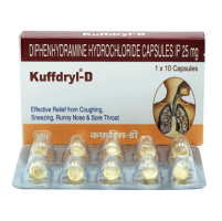 A box and strip of Diphenhydramine Capsules