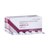 A pack and a strip of Atomoxetine 10mg Tabs