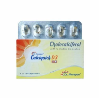 A pack and a strip of Cholecalciferol (1000IU) Capsule
