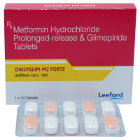 A pack and a strip of Glimepiride (2mg) + Metformin (1000mg) Tablets