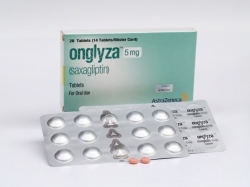 A box and two strips of generic Saxagliptin 5 mg  Tablets