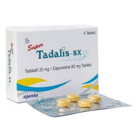 A box and a strip of Tadalafil 20mg + Dapoxetine 60mg Tablets