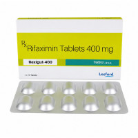 A pack and a strip of Rifaximin (400mg) Tablet
