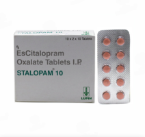 A blister pack and a box of generic Escitalopram Oxalate 10mg tablets