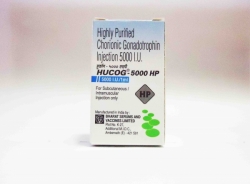 A box of Hucog  5000 iu / ml Injection ( High Purity HCG Intramuscular)