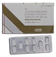 A blister strip and box of Lithium (450mg) Tablet