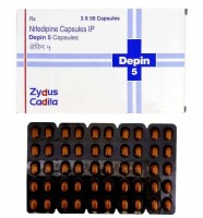 Box and a strip of Nifedipine 5mg Capsule