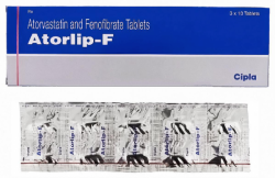 Box and a blister of Atorvastatin 10mg and Fenofibrate 145mg Tablet