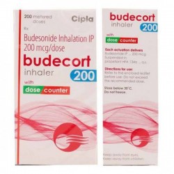 Front and backside of generic Budesonide 200mcg inhaler