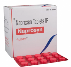 Box and blister strip of generic Naproxen 250mg Tablet