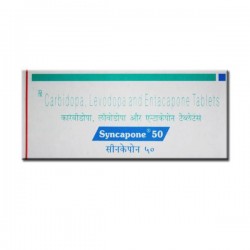Box of generic Levodopa (50mg) + Carbidopa (12.5mg) + Entacapone (200mg) Tablet