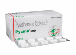 A box and a strip of Pyrazinamide (500mg) Tablet
