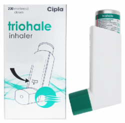 A box and a Ciclesonide (200mcg) + Formoterol (6mcg) + Tiotropium (9mcg) inhaler