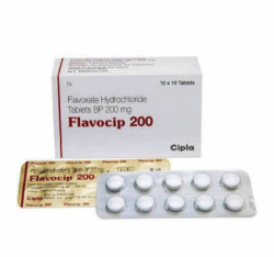 A box and two strips of of Flavoxate (200mg) Tablet