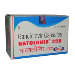 A box of Ganciclovir (250mg) Capsules