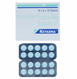 A  box and two strips of Ketotifen 1mg tablets