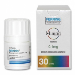 A box and a bottle of Desmopressin 0.1mg Tablets 
