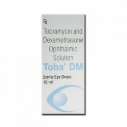 A box of generic Dexamethasone (0.1%) and Tobramycin (0.3%) Eye Drops